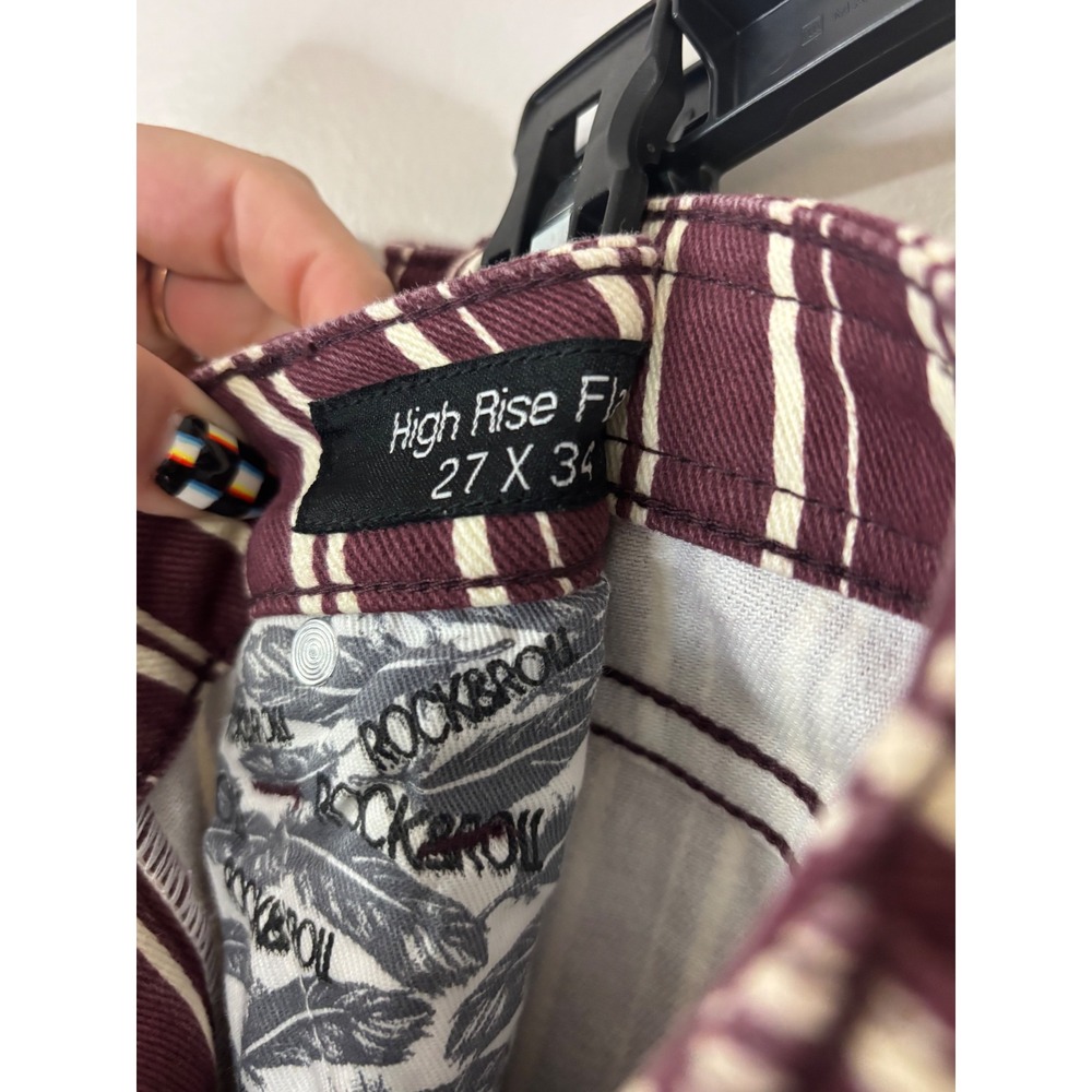 Rock & Roll Denim High Rise Flare Jeans Burgundy Stripe Stretch Denim 27x34 - Picture 3 of 9